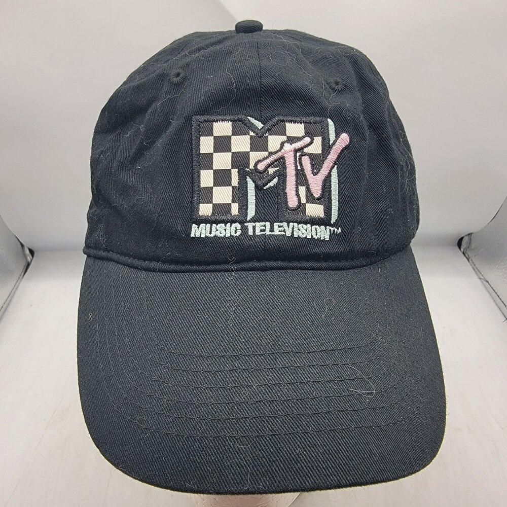 MTV Music Television Checkered Logo Black Adjustable Hat Cap Outdoors Casual